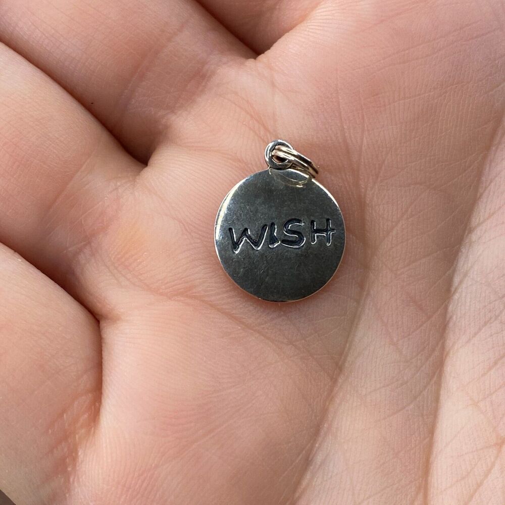 Vintage 925 Sterling Silver Jezlaine "Wish" Round Pendant Bracelet Charm